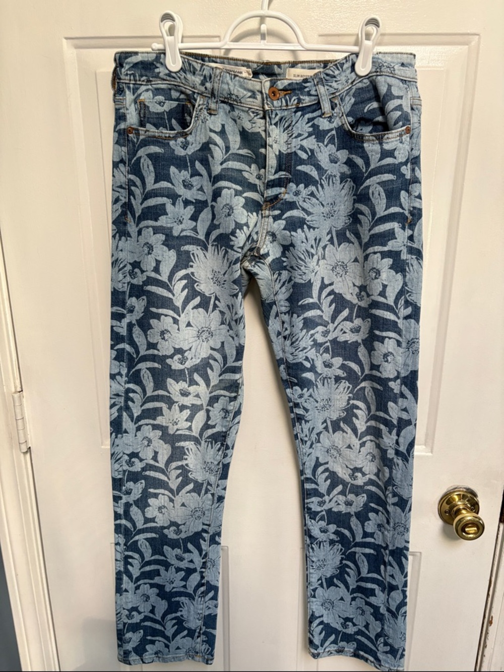 Pilcro Light Blue Floral Print Denim Jeans slim boyfriend size 27 like new